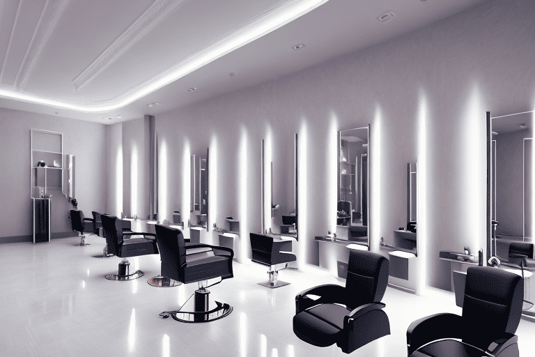 A luxurious salon interior focused on a prominent